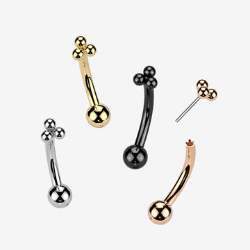 Detail View 1 of Implant Grade Titanium OneFit Threadless Blackline Bali Beads Trinity Top Curved Barbell